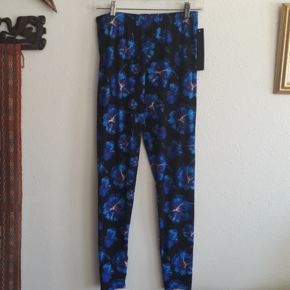 Electric Blue Floral Leggings - Picture 2 of 5